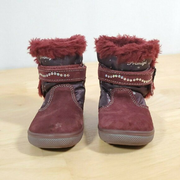 Primigi Maroon Rhinestone Faux Fur Boots Sz 24 - Picture 2 of 6